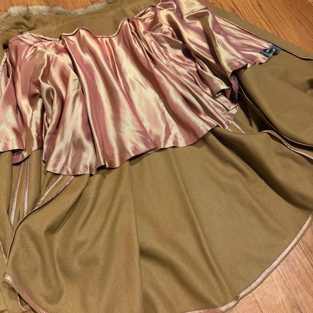 d*3様 美品 カシミア100% ファーポンチョ キャメル系