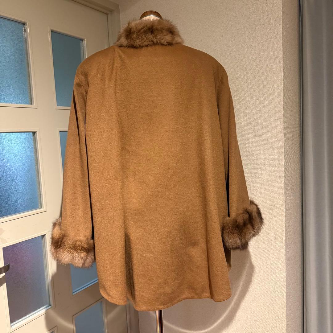 d*3様 美品 カシミア100% ファーポンチョ キャメル系