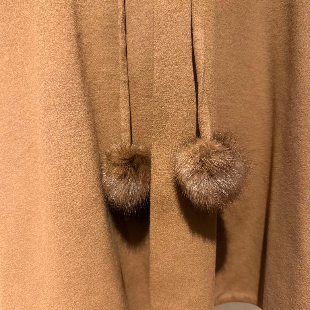 d*3様 美品 カシミア100% ファーポンチョ キャメル系