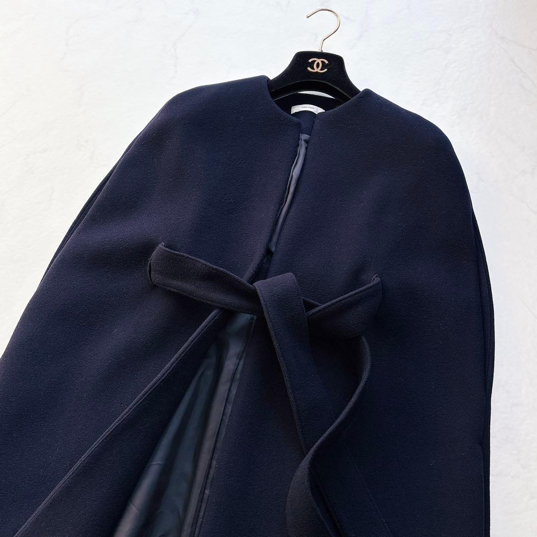 【YOKOCHAN】スカラップ　ロングジレコート　ケープ　ポンチョ　ネイビー