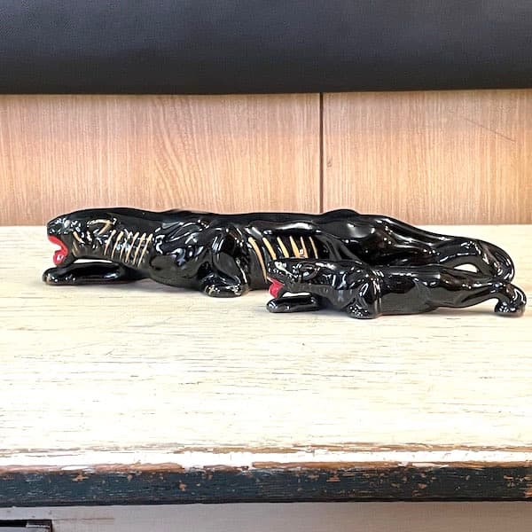 ビンテージ　ブラックパンサー２体セット　陶器　置物　黒豹