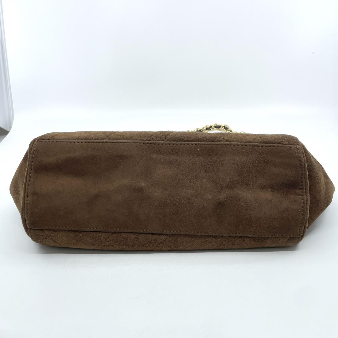 PRADA　キルティング　スエード　チェーンショルダーバッグ　ブラウン　三角ロゴ