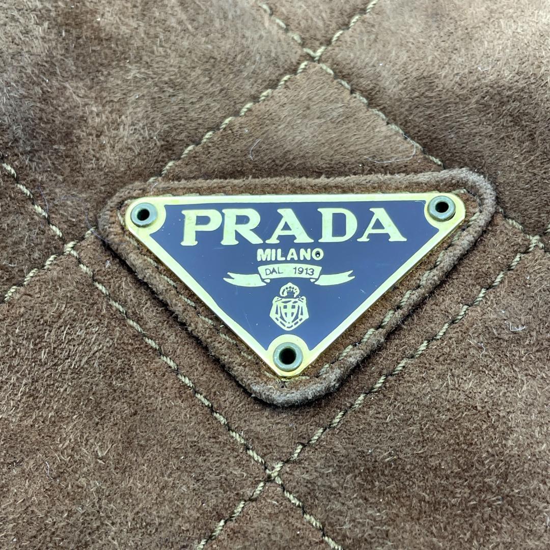 PRADA　キルティング　スエード　チェーンショルダーバッグ　ブラウン　三角ロゴ