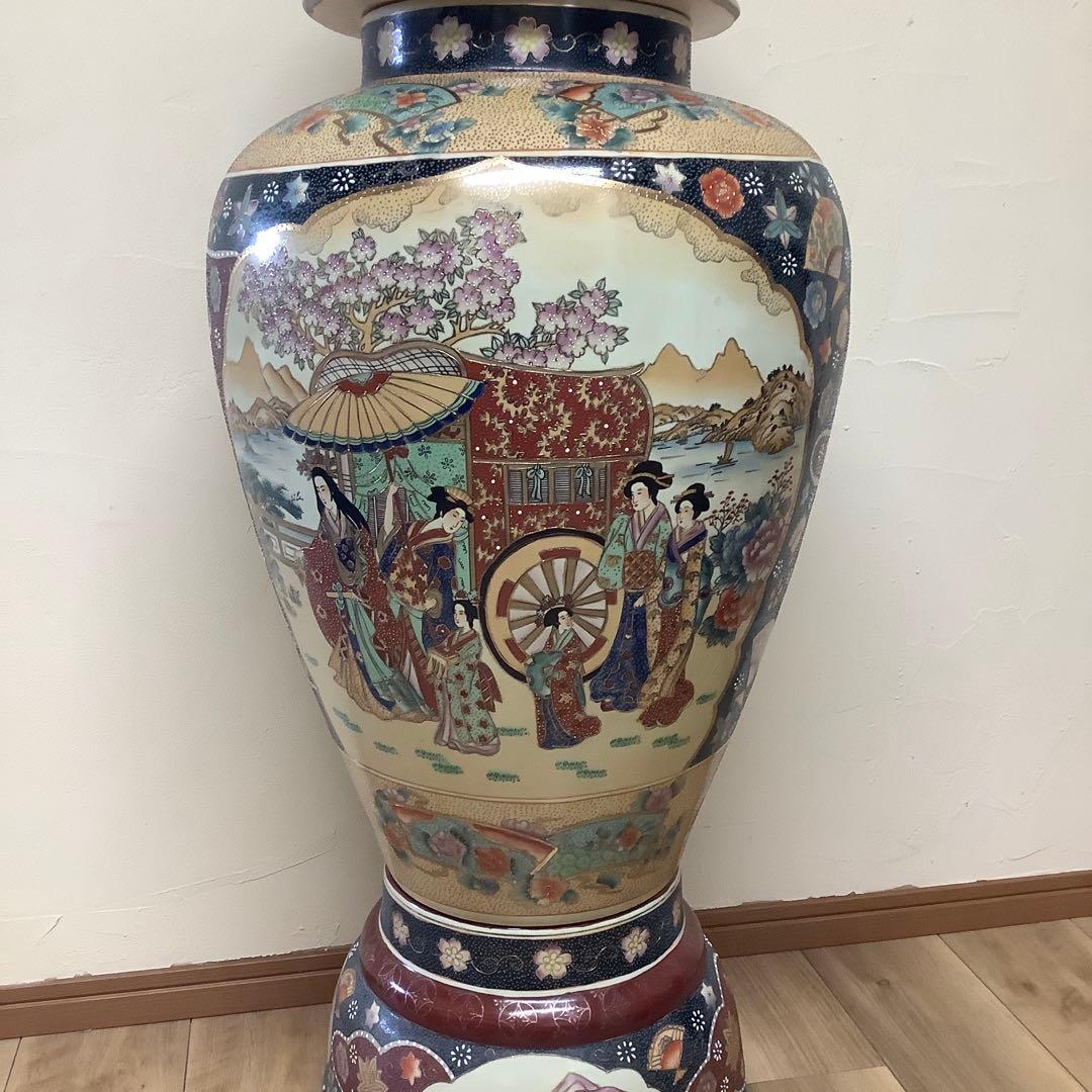 薩摩焼？　古代美人図　壺飾り壺　沈香壺　大型　大サイズ