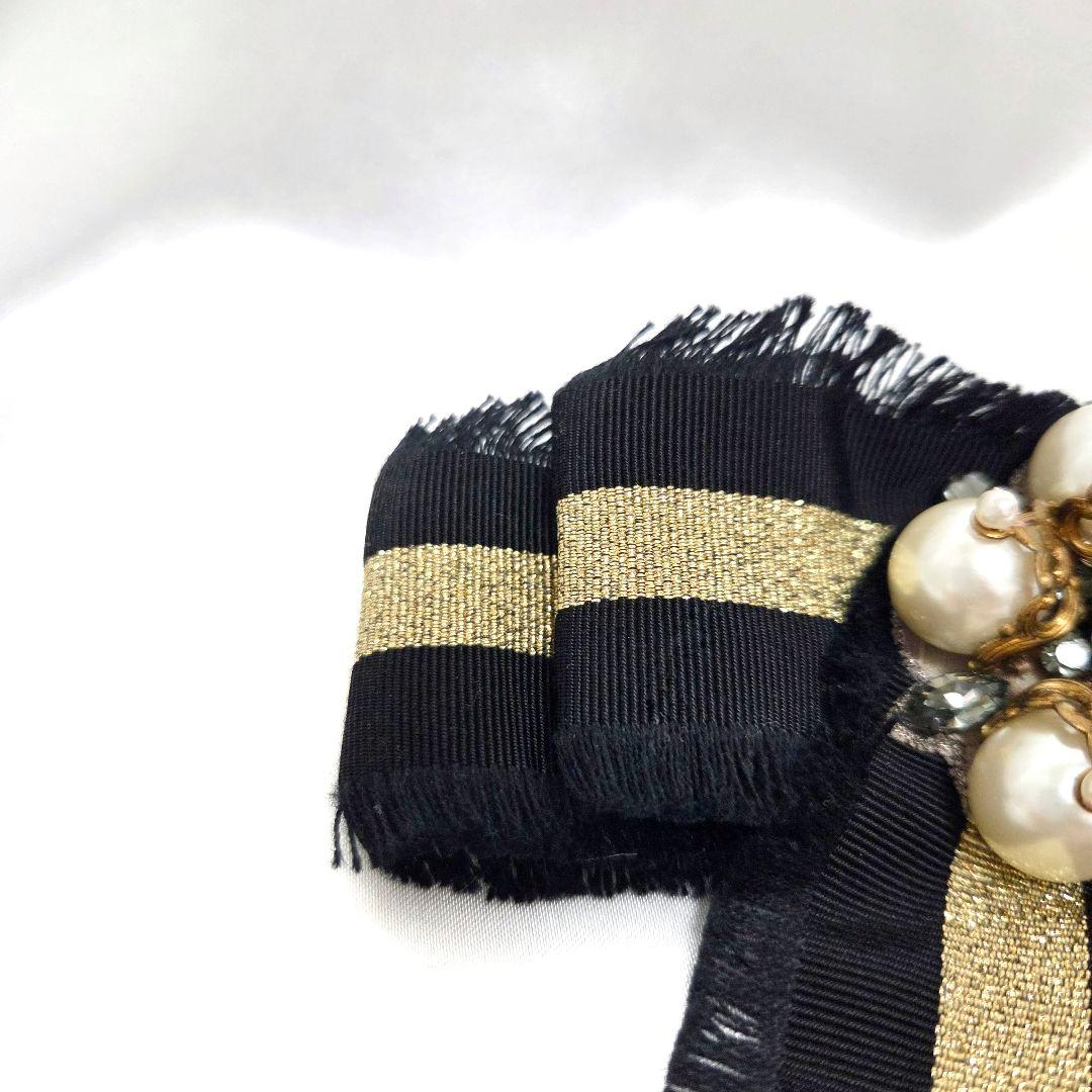 ✨レア GUCCI リボン ブローチ パール ブラック ゴールド