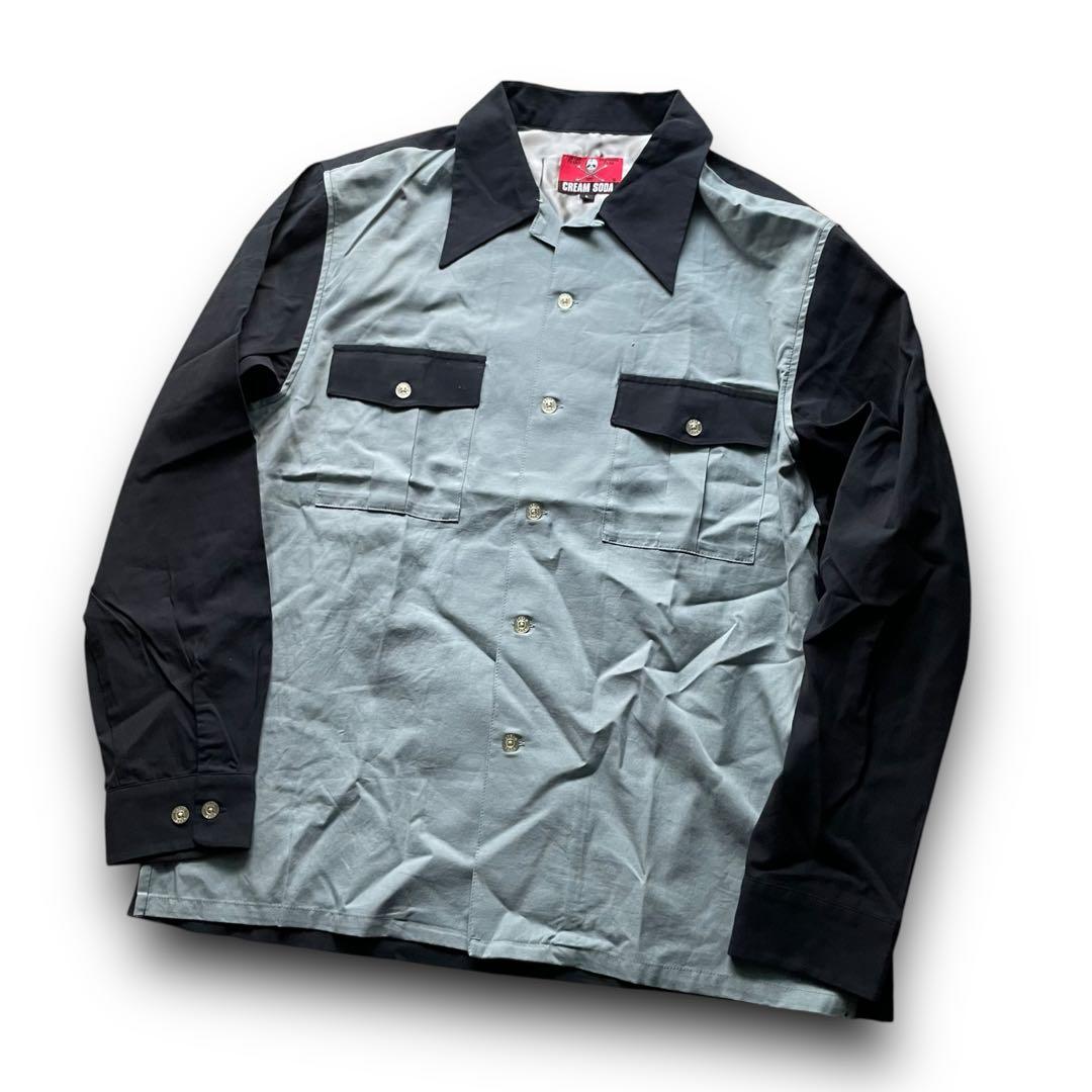 未使用品 クリームソーダ ピンクドラゴン 刺繍ツートン オープンカラーシャツ L