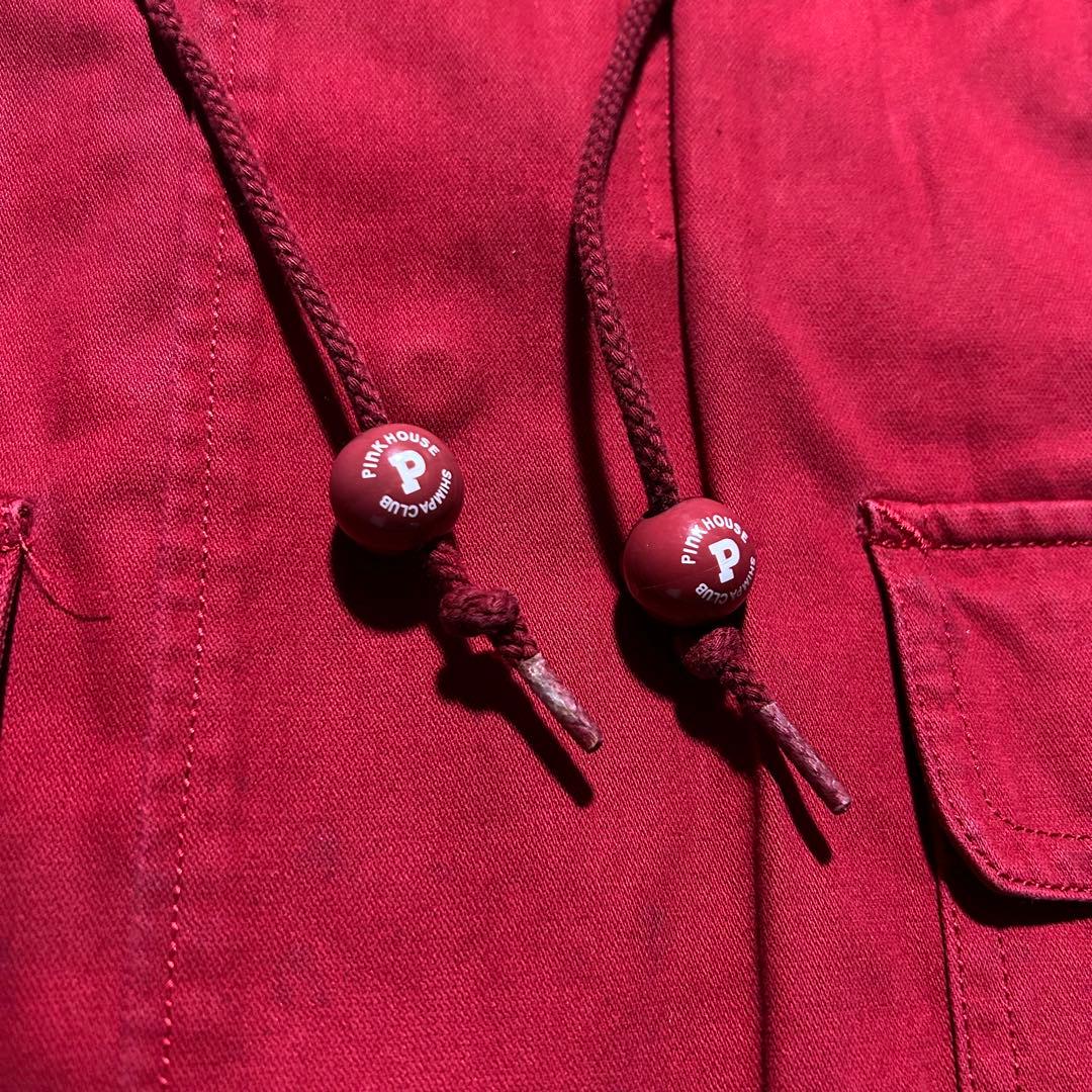 90s PINK HOUSE モッズコート ギンガムチェック ロゴ 赤 フード