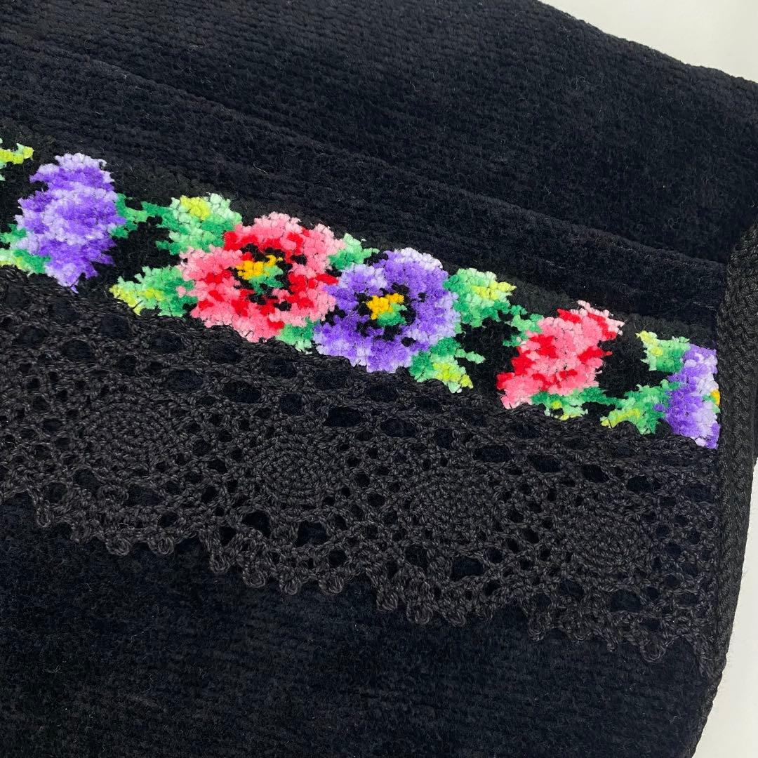 未使用 FEILER フェイラー 花柄 エプロン ブラック シェニール織