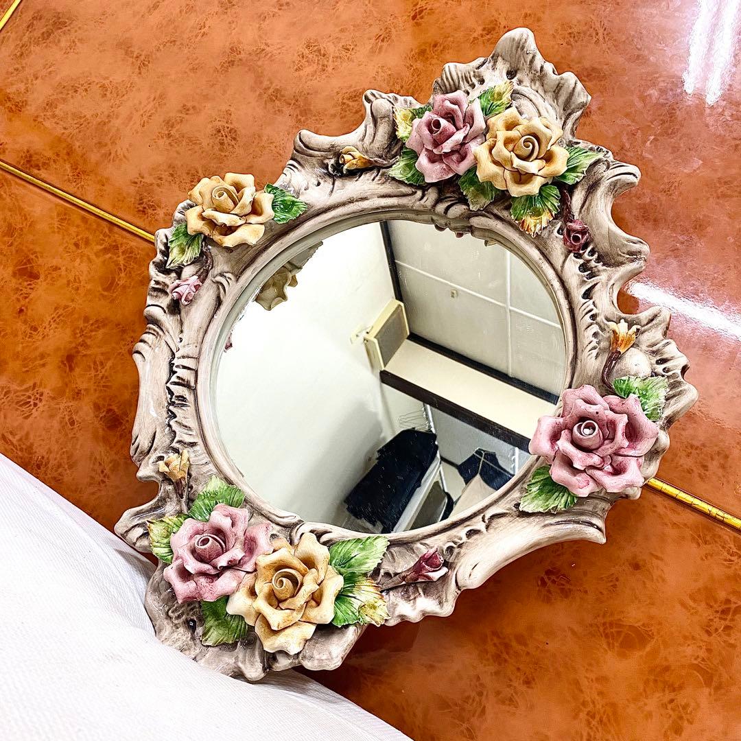 イタリア製 アンティーク ロココ調 フラワー装飾 陶器 カポディモンテ 4点