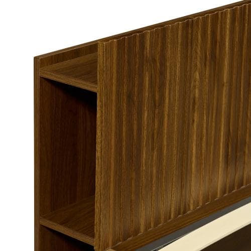 新作】ダブル.べッド ウォールナット色 収納付き コンセント付き USBポート付