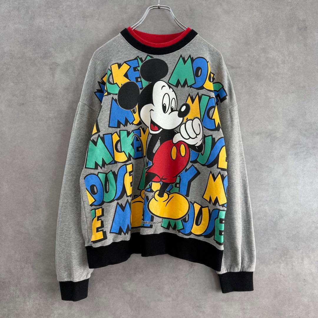 90s ヴィンテージ Disney ミッキー スウェットシャツ S相当 グレー