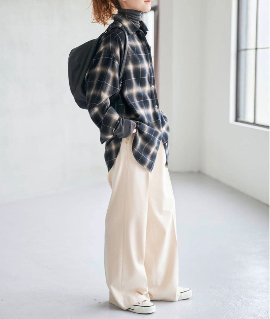 Spick and Spanメタルボタンオンブレーチェックルーズシャツ