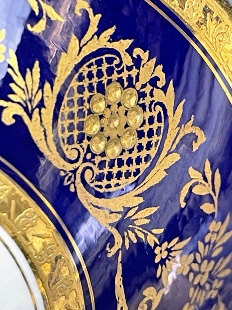 【美品】オールドミントン コバルト地 金彩 ブイヨンカップ＆ソーサー 金盛り