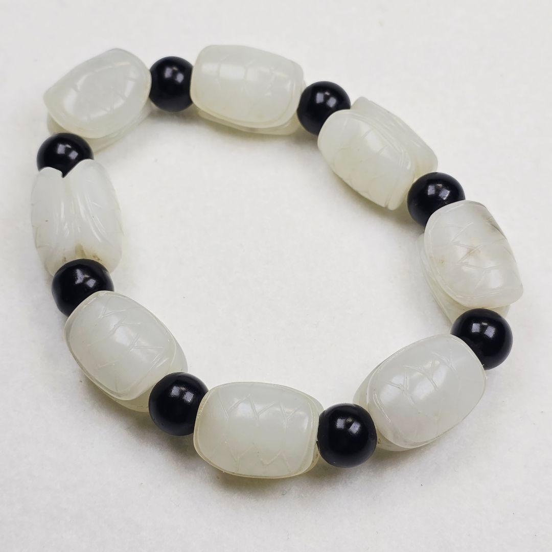 中国古美術 本物和田白玉 細工手彫 亀甲紋（富甲天下）数珠 根付 装身具 縁起物