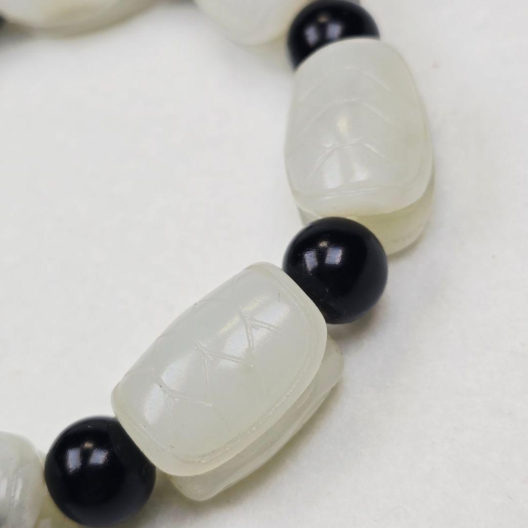 中国古美術 本物和田白玉 細工手彫 亀甲紋（富甲天下）数珠 根付 装身具 縁起物