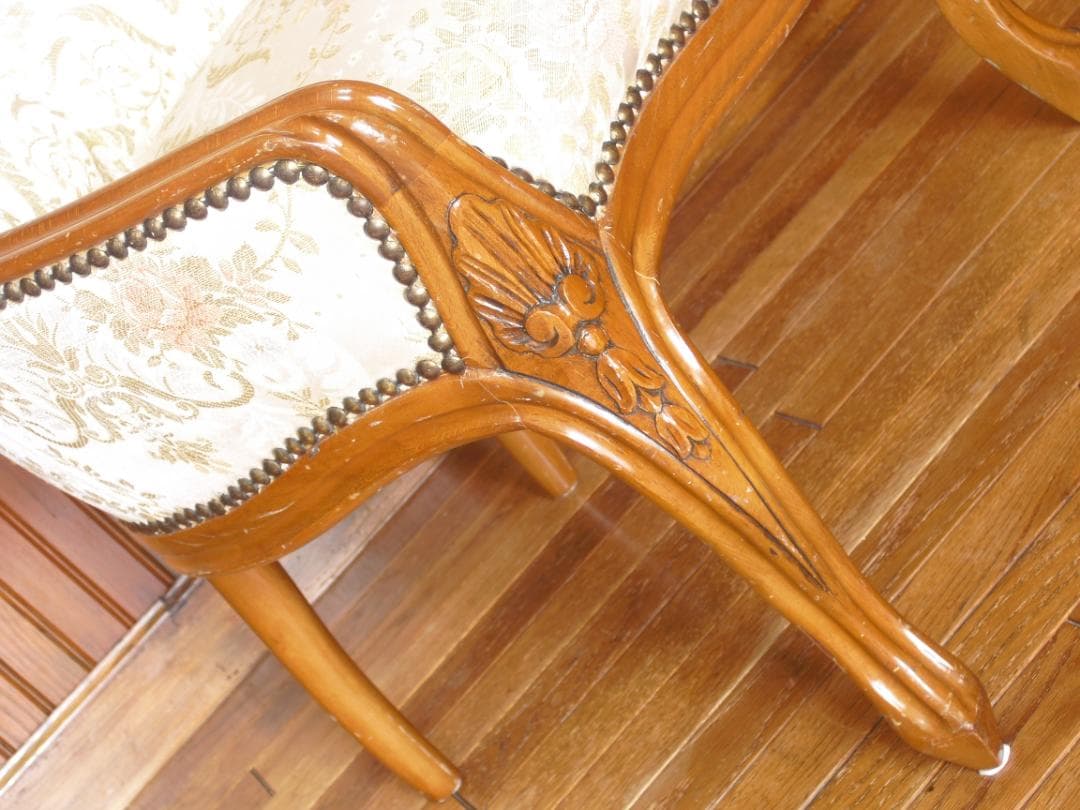 イタリア製☆ロココ様式☆スプーンバックチェア☆猫脚 鋲打ち 高級ジャガード織