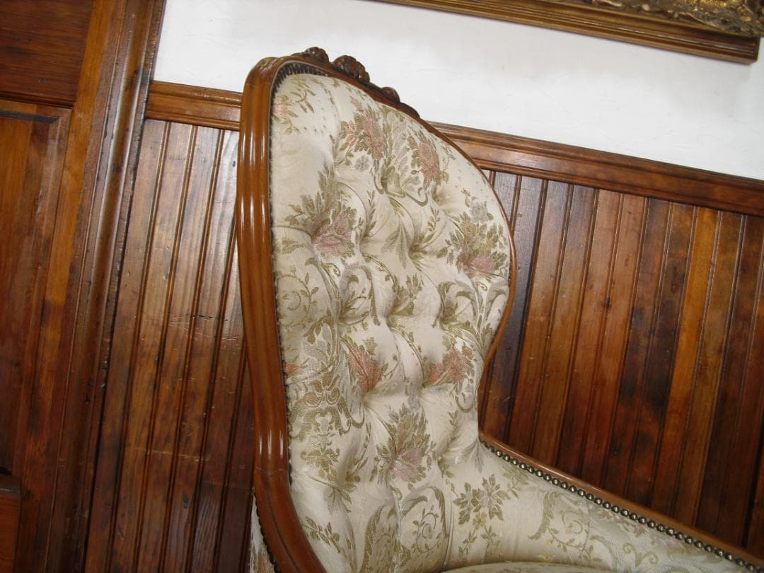 イタリア製☆ロココ様式☆スプーンバックチェア☆猫脚 鋲打ち 高級ジャガード織