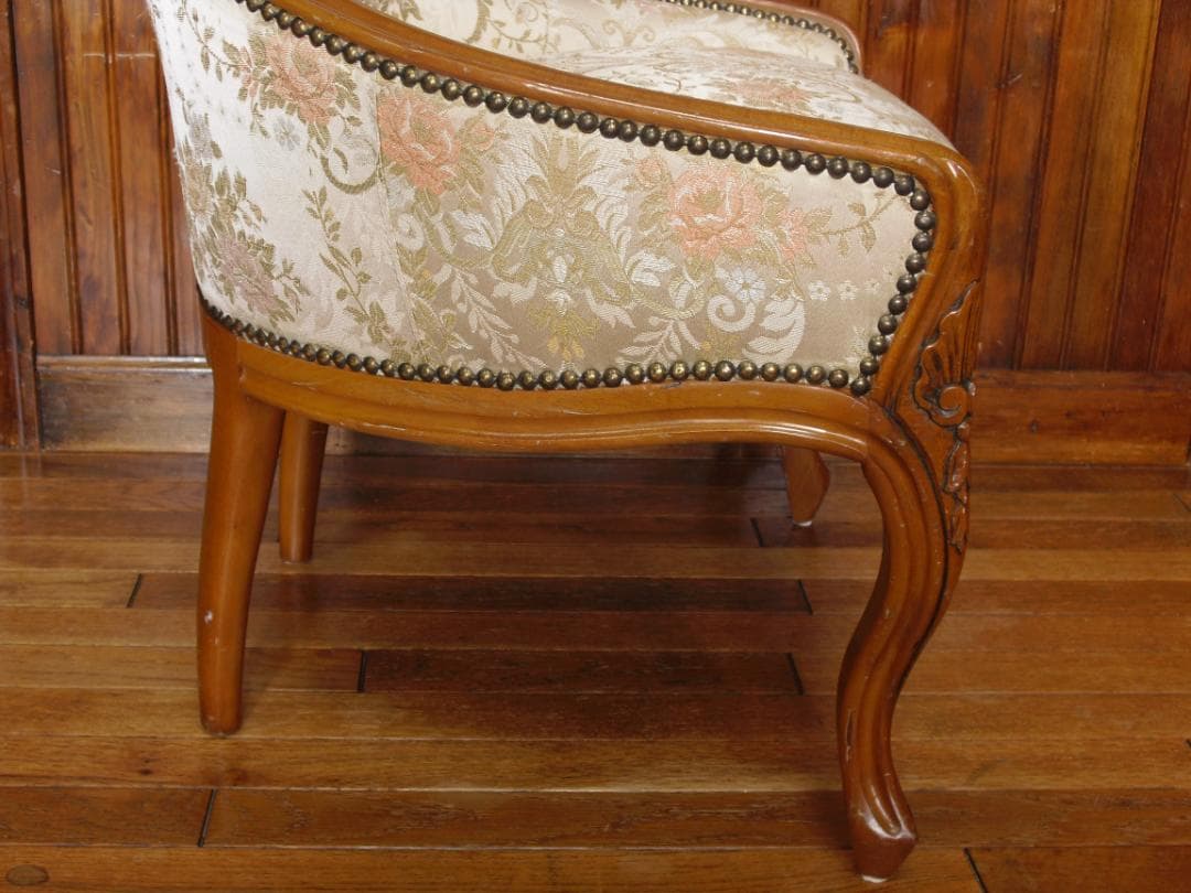 イタリア製☆ロココ様式☆スプーンバックチェア☆猫脚 鋲打ち 高級ジャガード織