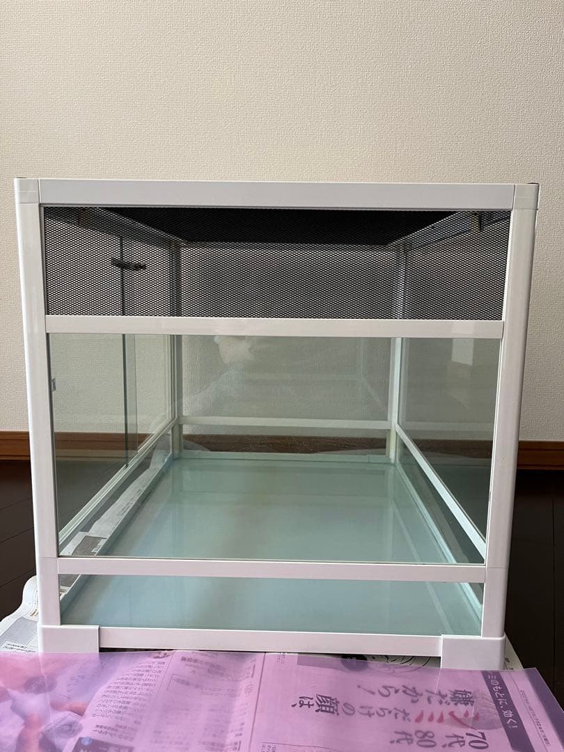 SANKO ガラスケージ 中型 ホワイト60.5×45.5×45.2