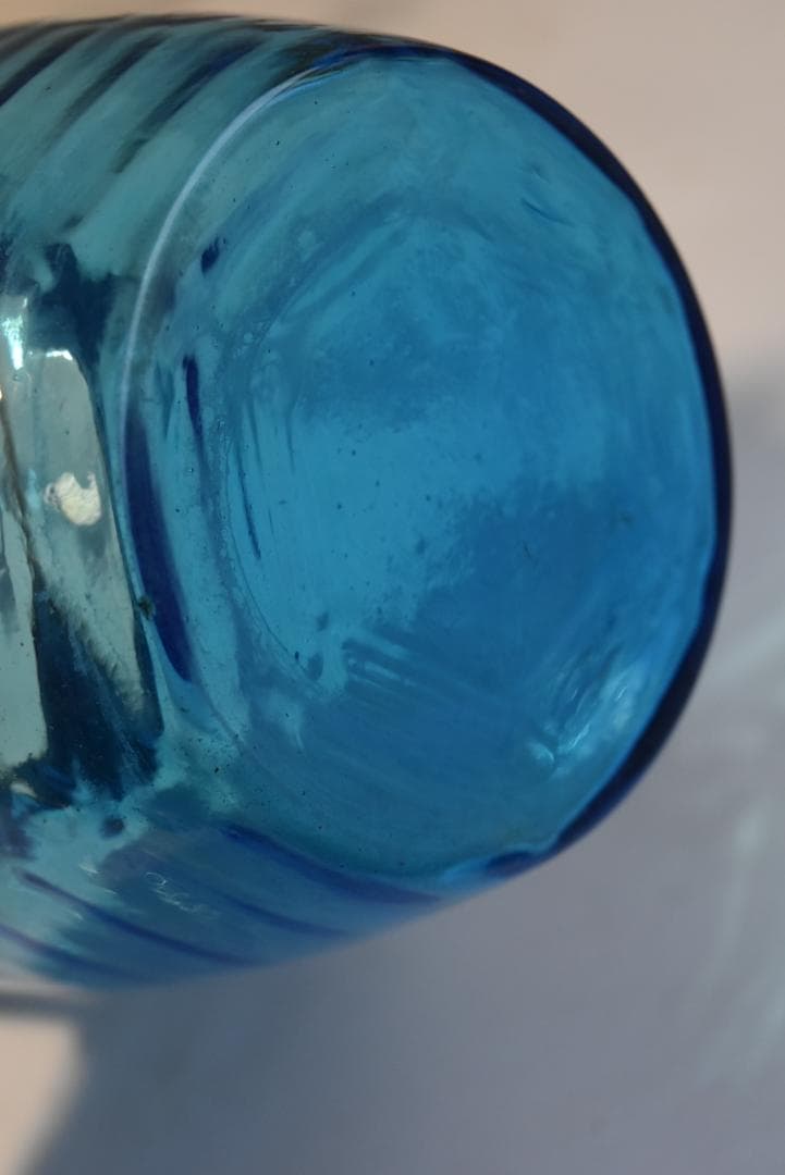 訳有　フランスアンティーク 青いガラスのボンボ二エール・ビスケットジャー