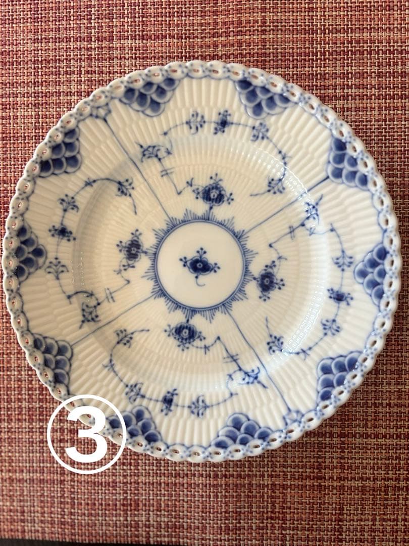 ロイヤルコペンハーゲン・ブルーフルーテッド フルレース　19cm プレート3枚