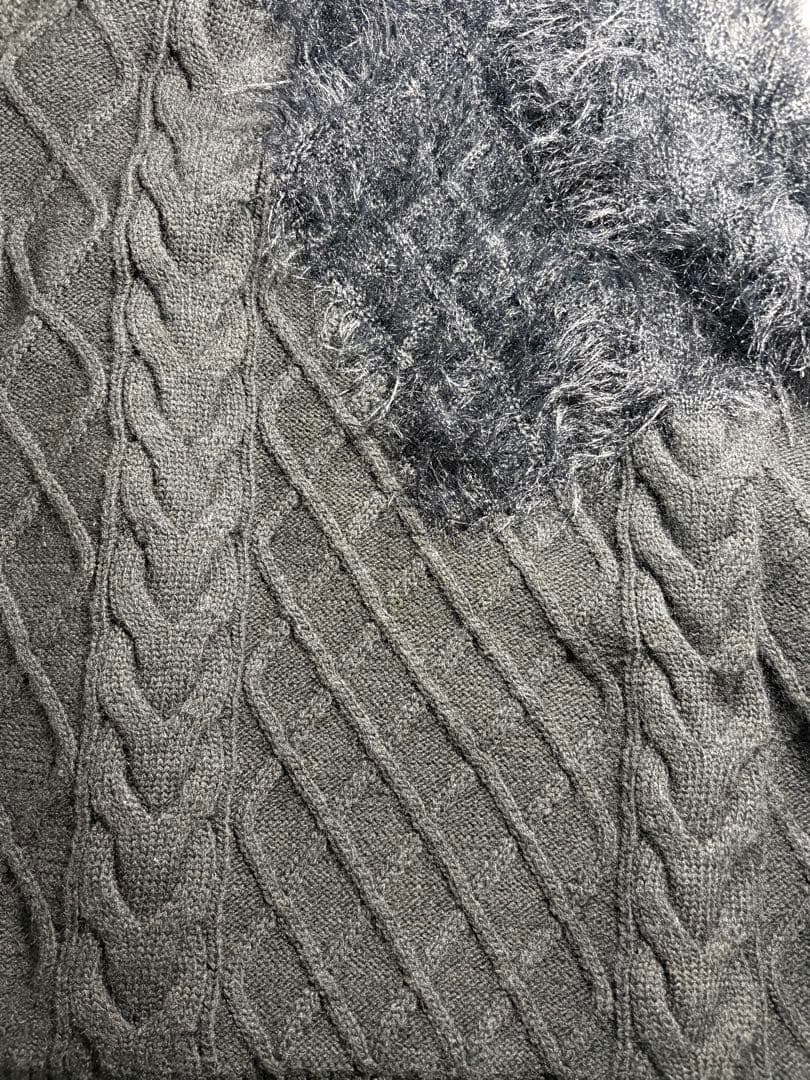 ケーブルシャギーミックスプライムオーバークルーネックニットプルオーバー