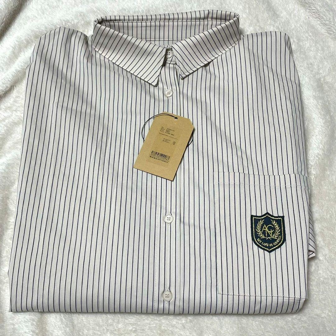 未使用　2025年モデル　ANIECA　ストライプエンブレムシャツ　ベージュ