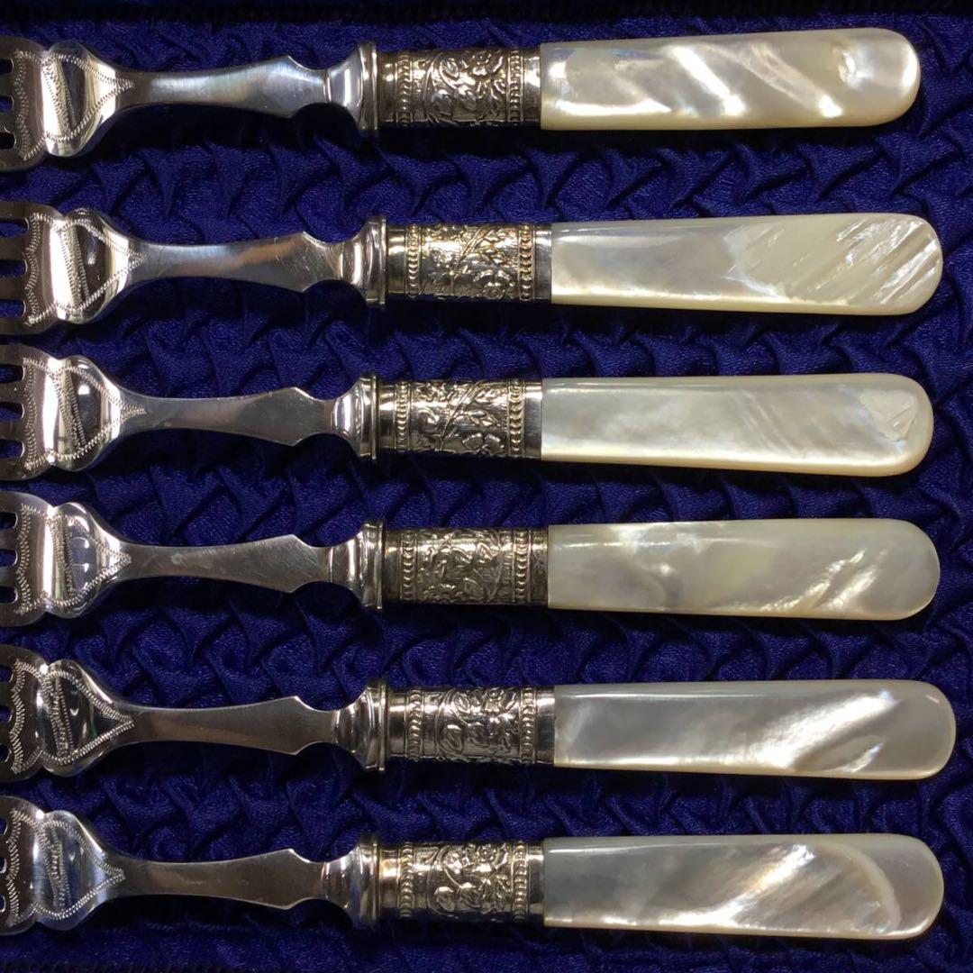 マザーオブパール◆カトラリー12本セット◆白牒貝 シルバープレート アンティーク