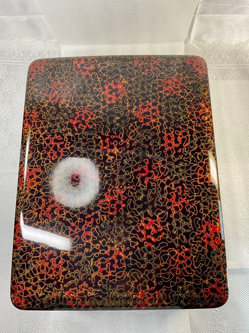 津軽塗 文箱　漆器 四角形ボックス 赤黒模様