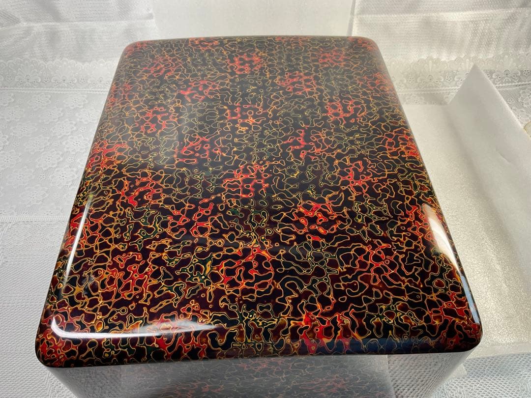 津軽塗 文箱　漆器 四角形ボックス 赤黒模様