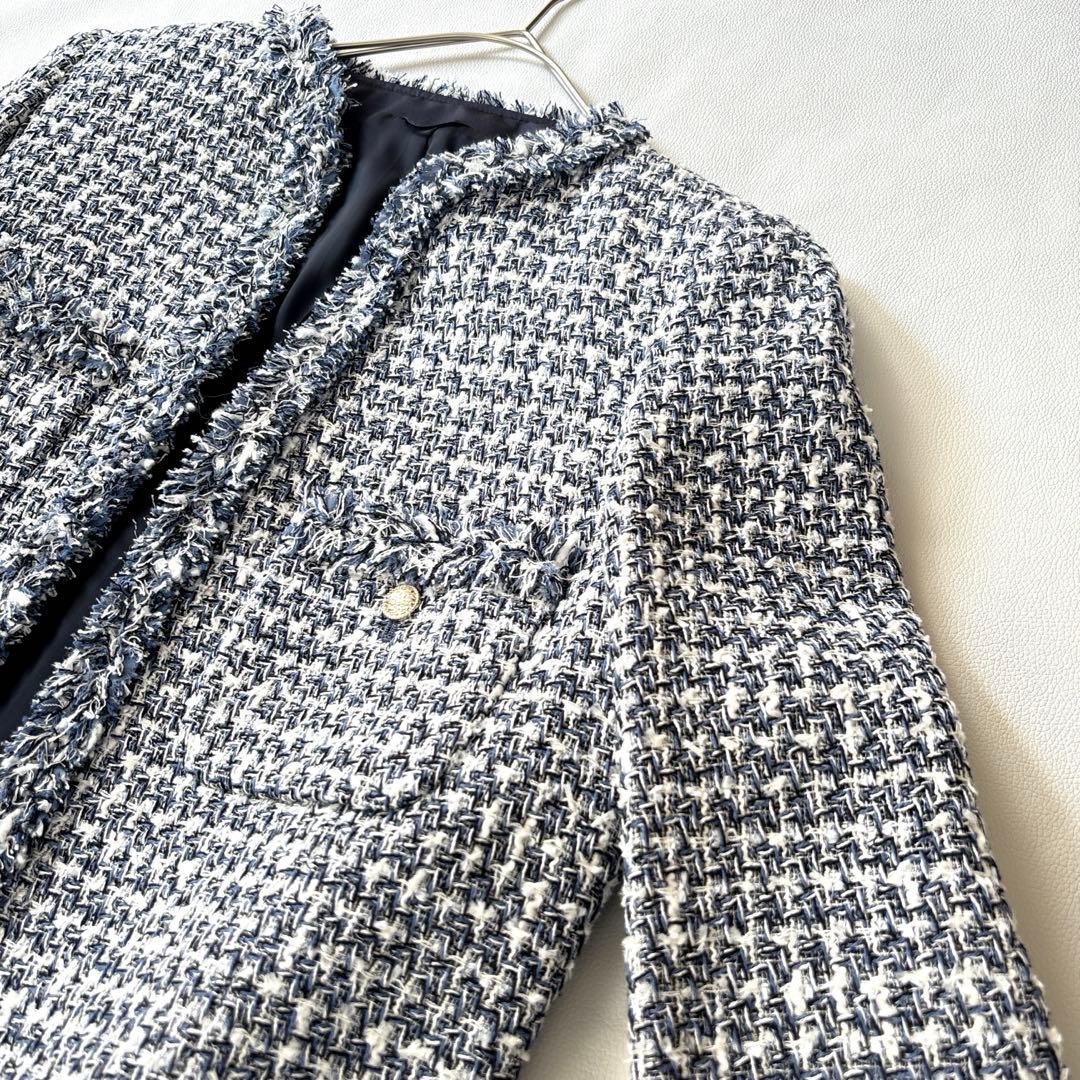 2024 ANAYI アナイ ミックスツイードノーカラージャケット フリンジ