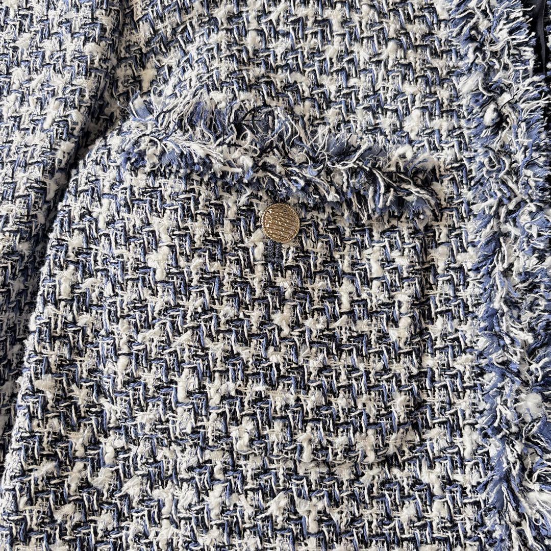 2024 ANAYI アナイ ミックスツイードノーカラージャケット フリンジ