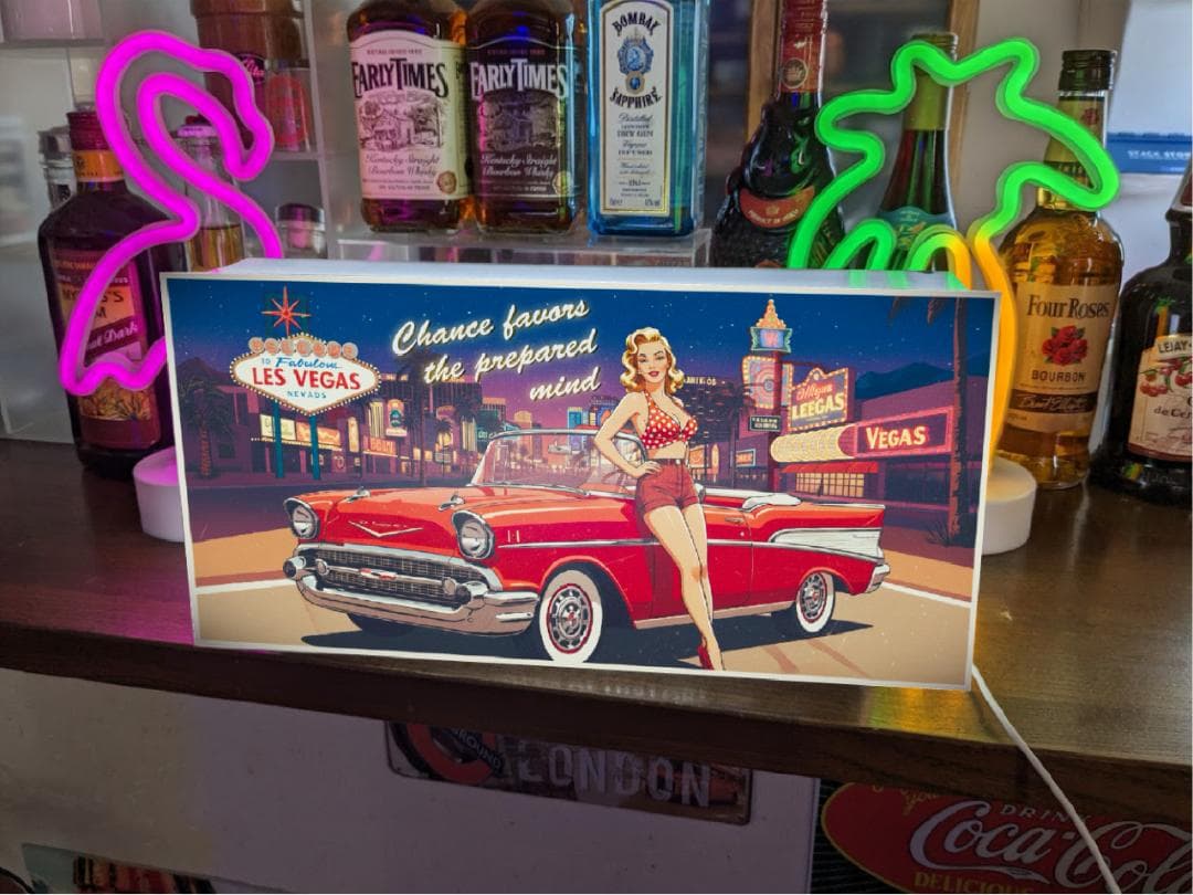 アメ車 ラスベガス ピンナップガール ガレージ 看板 置物 雑貨 ライトBOX