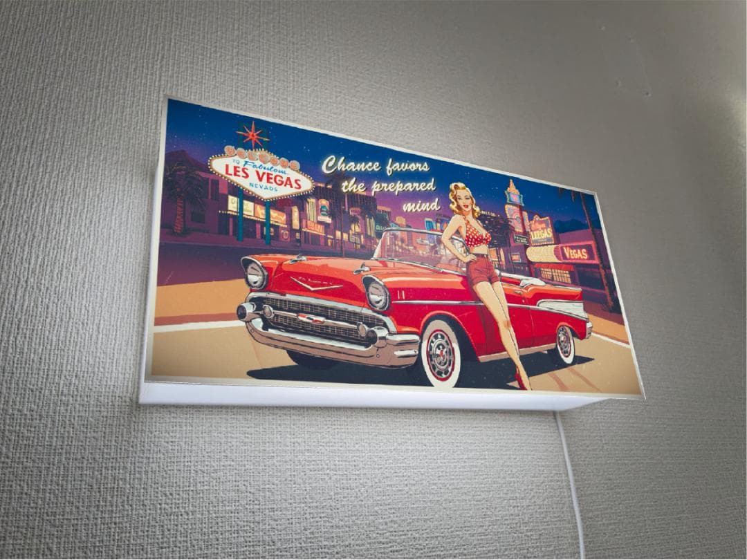 アメ車 ラスベガス ピンナップガール ガレージ 看板 置物 雑貨 ライトBOX