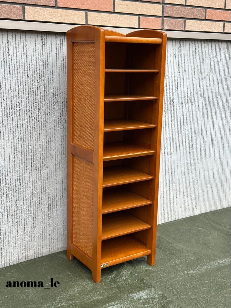 【シューズラック】国産　8段木製ラック　飾り台　ラタン　オールドカリモク◎