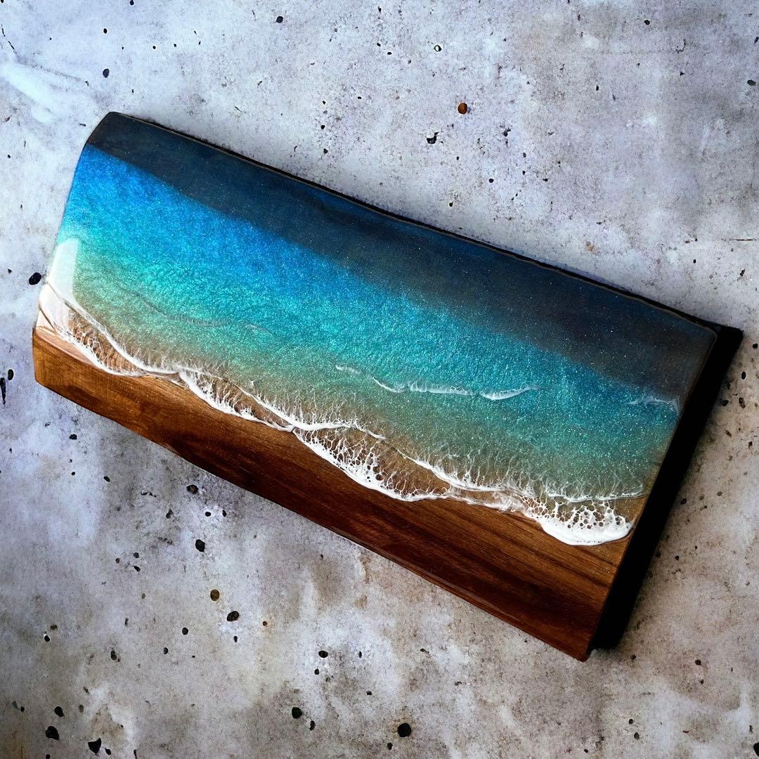 一枚板　レジンアート　海アート　インテリア　オーシャンアート　無垢　レジン
