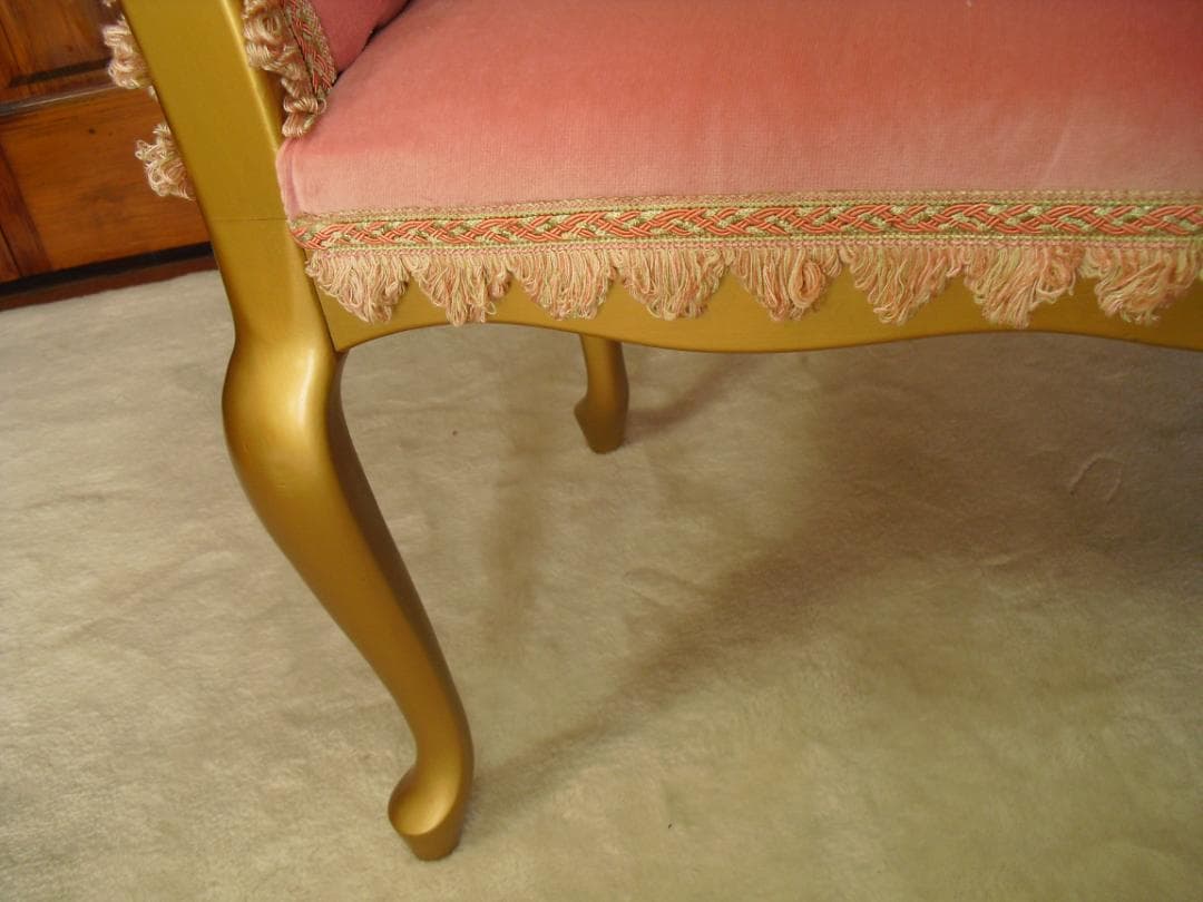 ロココ様式カウチソファ／猫脚スツール☆張替済 フランス製最高級トリミングブレード