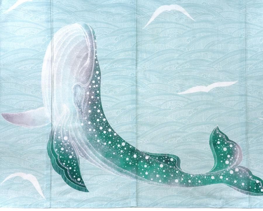etoile.5❤️ ★ミントグリーン地にクジラと波柄★めずらしい絵羽浴衣
