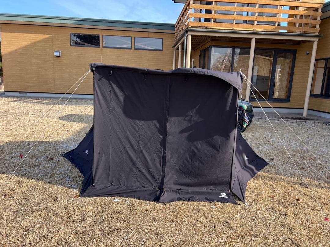 専用。G.Gパップテント2.0ブラック 前幕二股ポール グランドシートセット