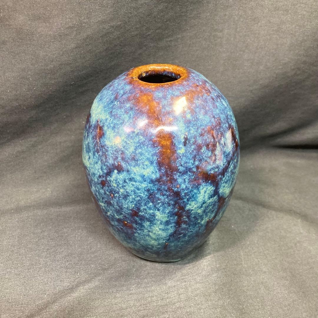 時代物【美品】海鼠釉 飾り壺 葛明祥造 花瓶 中国美術 古玩