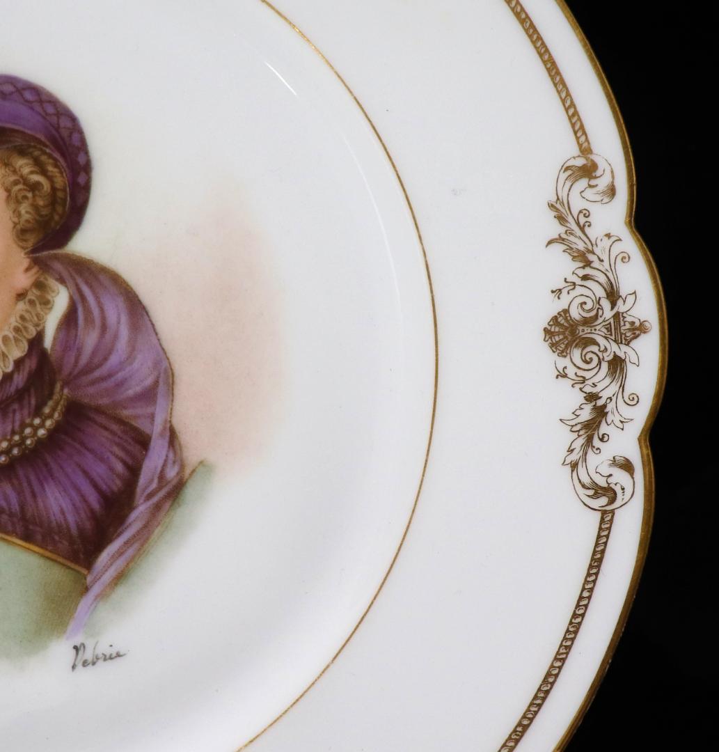 オールド・セーブル 王室特注品1846年製 色絵金彩婦人図皿 ジャンヌ・ダルブレ