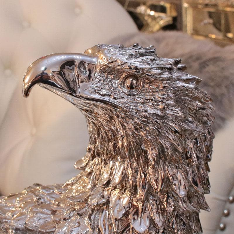 銀の鷹 インテリアオブジェ シルバー ホーク 彫刻装飾 143-138-030