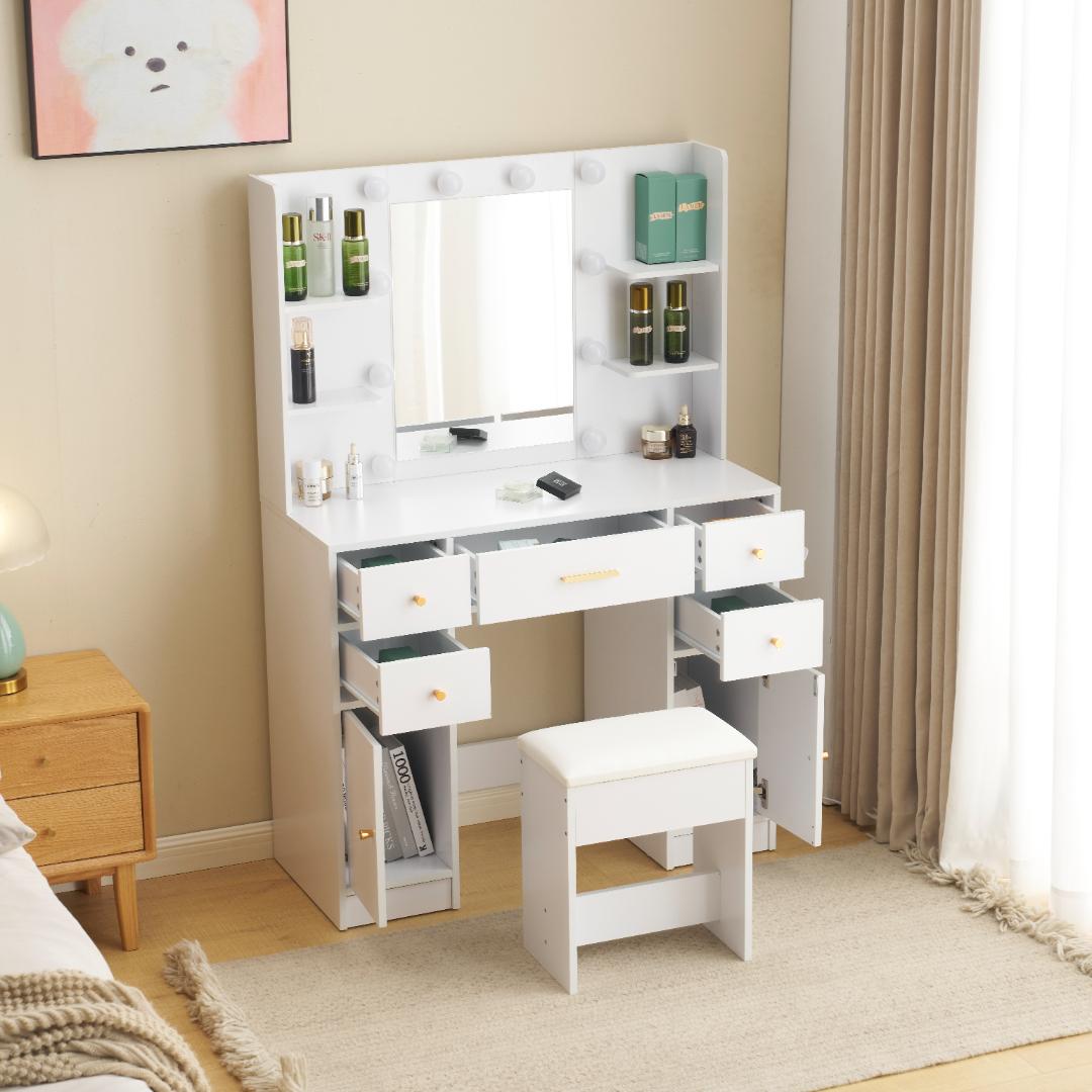 【新品】LEDライト付き 収納たっぷり ドレッサーセット