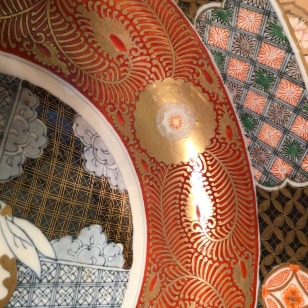 【特別出品】古伊万里　金蘭手　兎紋様　斑菟　赤絵唐草　七宝（江戸後期）大鉢　1客