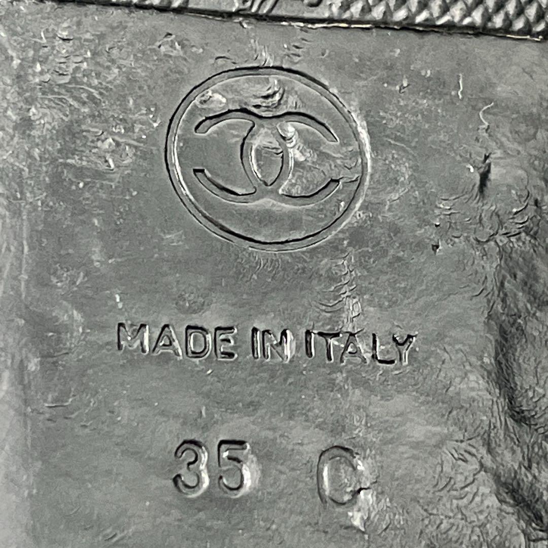 シャネル　フラットシューズ　ココマーク　マトラッセ　リボン　バレリーナ　35C