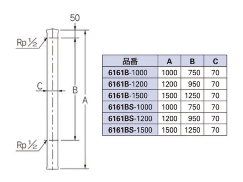 カクダイ ステンレス水栓柱 70角 型番：6161BS-1500 新品未開封