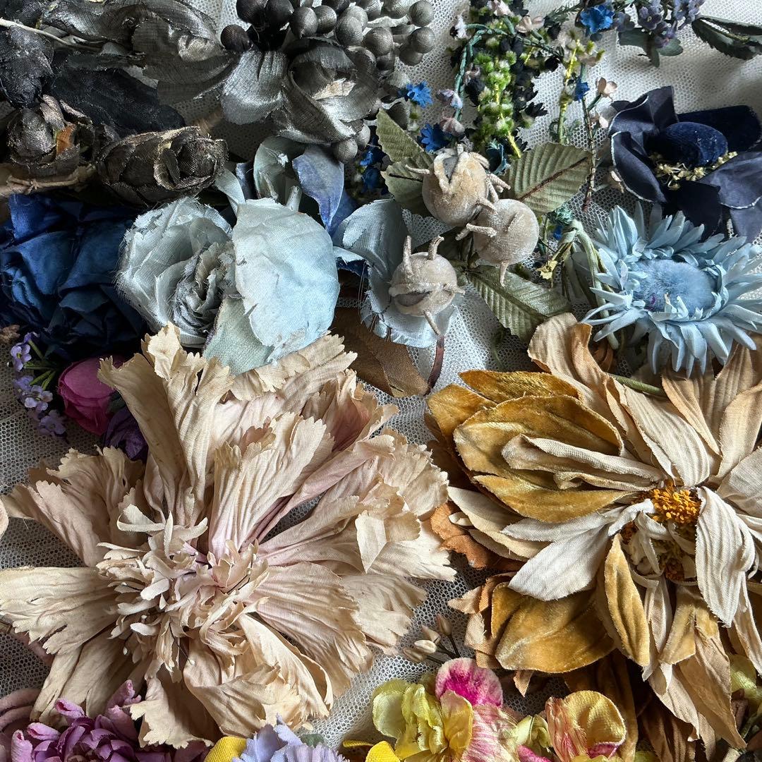 ２：フランスアンティーク　枯れた布花　パーツ　ブロカント　ハンドメイド素材