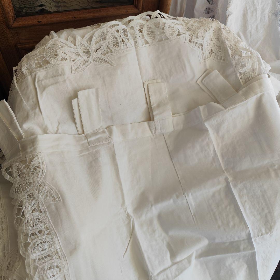 イギリスVintageバテンレース　タブカーテン　コットン　ペアカーテン　バラ可