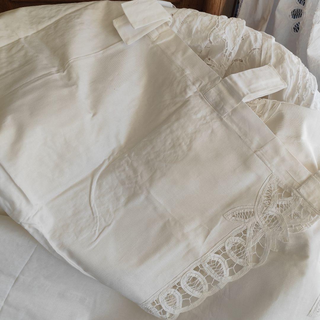 イギリスVintageバテンレース　タブカーテン　コットン　ペアカーテン　バラ可