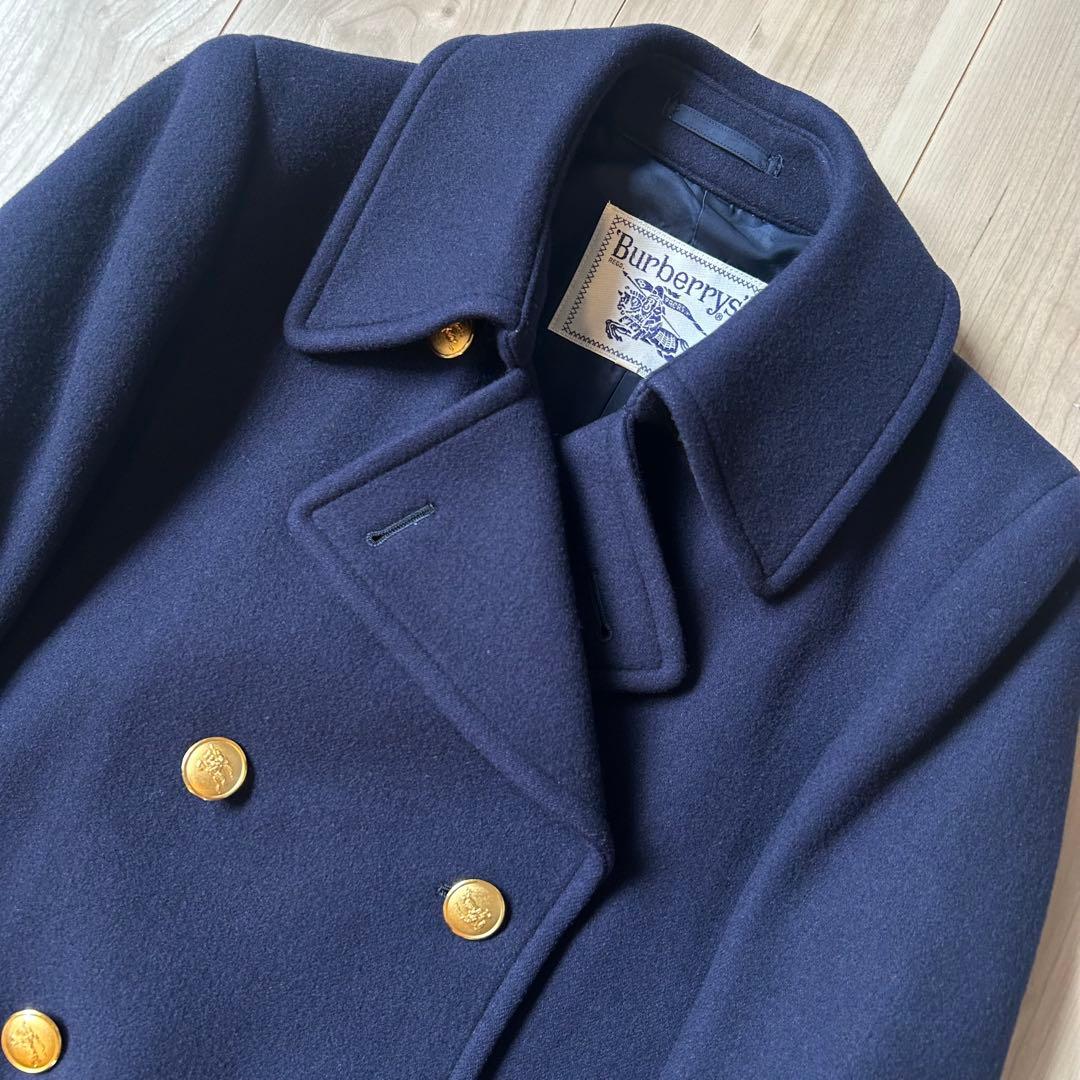極美品＊バーバリーズ 白タグ 紺 ピーコート M相当 ウールブレンド 金ボタン
